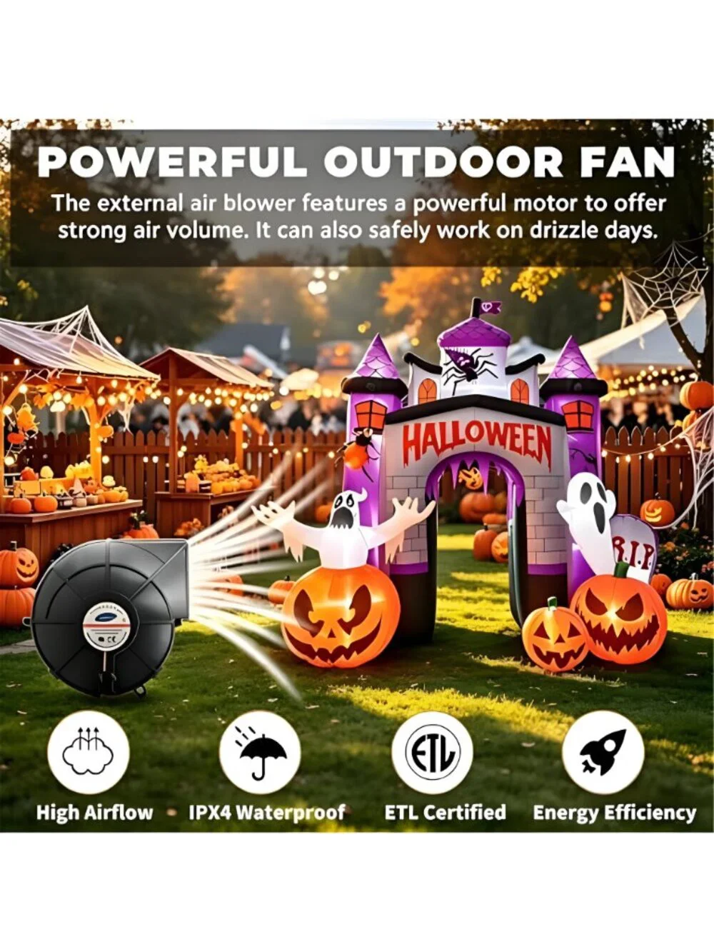 12FT Halloween Inflatable Arch with Ghost Pumpkin Outdoor Yard Decor